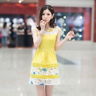 BeiYan Womens Fashion Organza Sleevless Slim Splice Dress(Yellow)