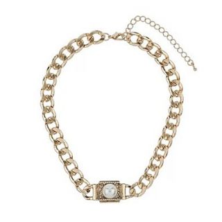 Shining Alloy Exaggeration Style Wide Pearl Necklace (Screen Color)
