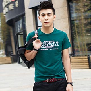 YiRANCP Mens Korean Style Round Collar Letters Printed Short Sleeve Shirt(Green)