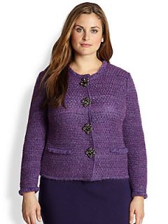 Stizzoli, Sizes 14 24 Woven Metallic Tweed Blazer   Purple