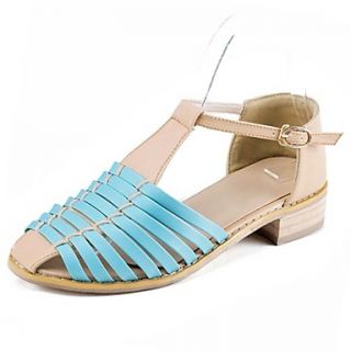 Faux Leather Womens Chunky Heel T Strap Sandals With Buckle Shoes(More Colors)