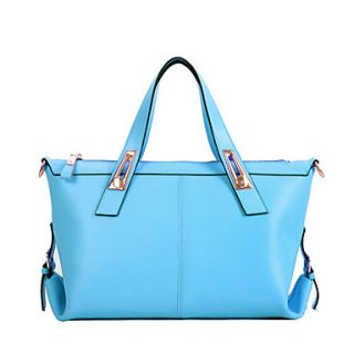 Global Freeman Womens Simple Free Man Solid Color Leather Tote(Light Blue)