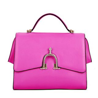 Global Freeman Womens European Free Man Solid Color Two Uses Leather Tote(Fuchsia)