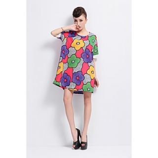 JRY Womens Round Neck Colorful Floral Print Loose Fit T Shirt