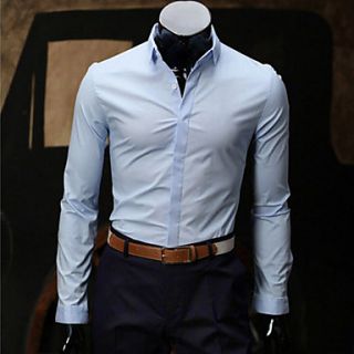 HKWB Casual Pure Color Slim Long Sleeve Shirt(Light Blue)