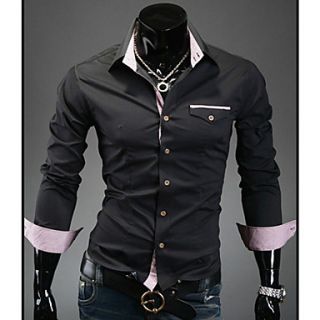 HKWB Casual Check Color Joint Long Sleeve Slim Shirt(Black)