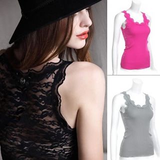 Sexy Women Stretch Back Lace Fringes Scallop Neck Vest Cami Tops Shirt