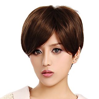 Capless Short High Quality Synthetic Straight Light Brown Hair Wigs Side Bang