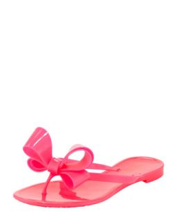 Womens Jelly PVC Bow Thong Sandal, Pink   Valentino