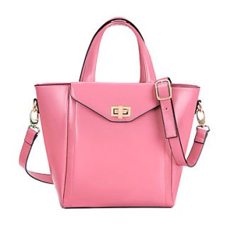 Global Freeman Womens Korean Fashion Two Use Solid Color Leather Tote(Pink)