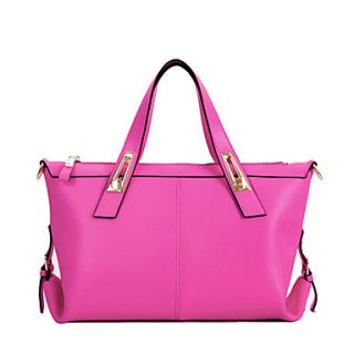 Global Freeman Womens Simple Free Man Solid Color Leather Tote(Fuchsia)