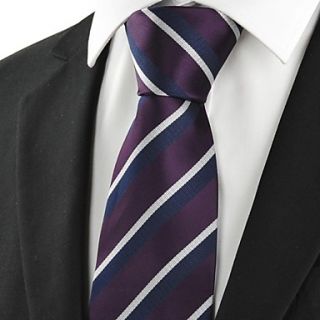Tie New White Navy Striped Plum Mens Tie Necktie Wedding Party Holiday Gift