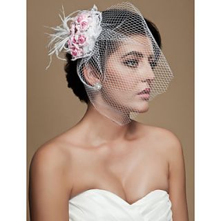 Gorgeous Feather With Pink Flowers Tulle Wedding Bridal Headpiece
