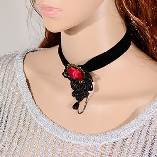 OMUTO Red Flowers Fashion Simple Lace Necklace (Black)