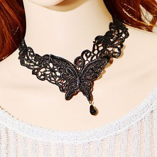 OMUTO Lace Butterfly Crystal Pendant Collar Necklace (Black)