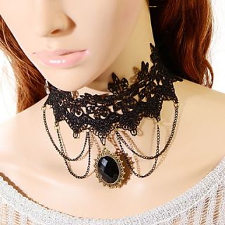 OMUTO Lace Gem Gothic Lolita Sweater Necklace (Black)