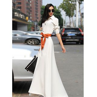 Verragee Extra Long Slim Dress Without Belt(White)