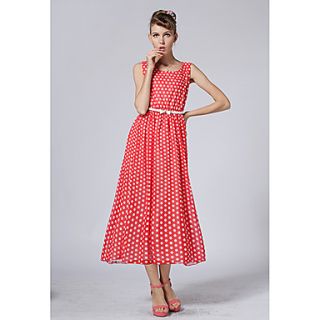 Yishabeier Fashion Printed Chiffon Red Dots Of The Dress(Red)