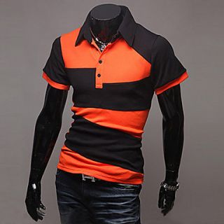 Mens Cotton Short Sleeve Length Geometric Pattern Relaxation Polo Shirt(Orange)