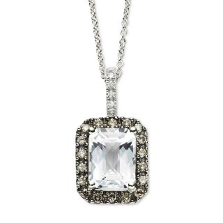 Closeout EFFY Aquamarine and Color Enhanced Brown Diamond Square Pendant, Wg