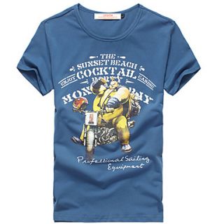 Lucassa Mens Cartoon Print Short Sleeve Casual T Shirt(Blue)