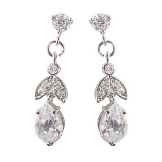 Charming White Platinum Plated With Oval Shape Cubic Zirconia Earrings