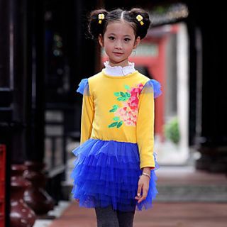 WXH ChildrenS Sunrise On Fu Type Printing Dress(Yellow)