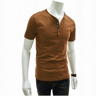 ZHELIN Mens Solid Color Bodycon Delicacy Buckle Brown 100% Cotton T Shirt