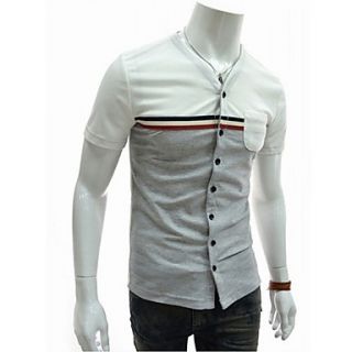ZHELIN Mens V Neck Short Sleeve Bodycon Contrast Color Light Gray 100% Cotton T Shirt