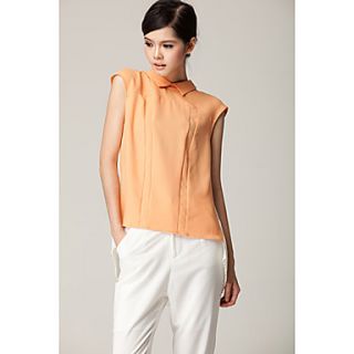 Unifo Show Womens Orange Stand Collar Sleeveless Accordion Chiffon Shirt