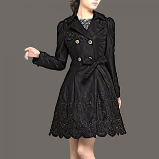 LIFVER Womens Fitted Long Casual Embroidery Coat