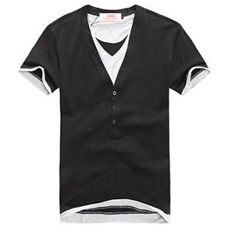 Lucassa Mens Simple V Neck Short Sleeve Casual T Shirt(Black)