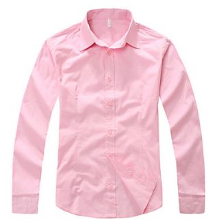 Lucassa Mens Korean Solid Color Slim Long Sleeve Shirt(Pink)