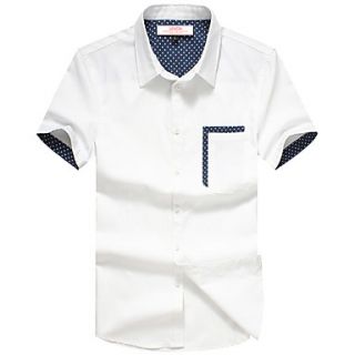 Lucassa Mens Simple Splice Pocket Slim Short Sleeve Shirt(White)