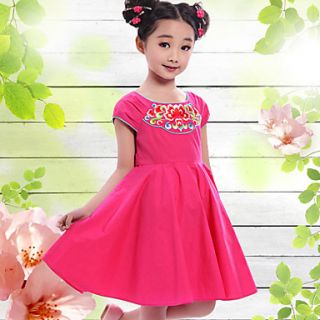 WXH ChildrenS Lovely Lotus Round Collar Dress(Fuchsia)