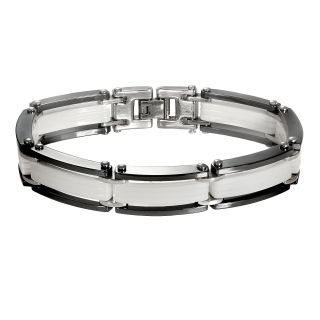 Men s Stainless Steel, Black & White Ceramic Flat Link Bracelet