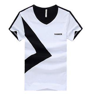 LangXin Mens Round Collar Geometric Print Short Sleeve T Shirt(Black,White)