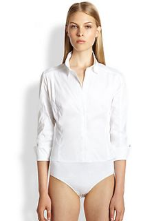 Donna Karan Poplin Shirt Bodysuit   White