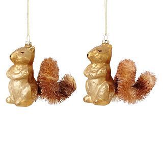 MARTHA STEWART MarthaHoliday Into the Woods Set of 2 Glass Squirrel Christmas