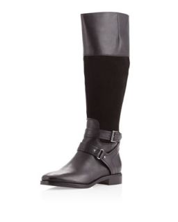 Zadara Leather Suede Equestrian Boot, Black