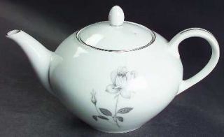 Queens Royal Queens Royal Teapot & Lid, Fine China Dinnerware   Gray Rose&Bud,Gr