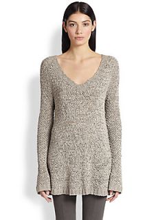 Donna Karan Silk V Neck Sweater   Putty