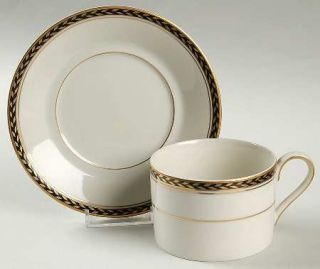 Mikasa Medici Black Flat Cup & Saucer Set, Fine China Dinnerware   Black, Gold T