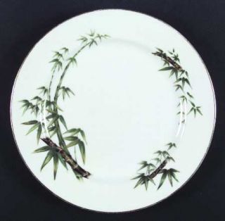 Hira China Tan Kay Dinner Plate, Fine China Dinnerware   Green Bamboo,Gold Trim
