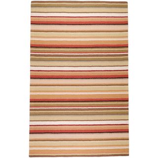 Hand crafted Beige/red Striped Causal Havana Wool Rug (2 X 3)