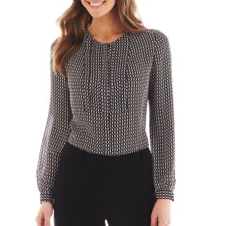 Worthington Long Sleeve Pleated Blouse   Tall, Black/White