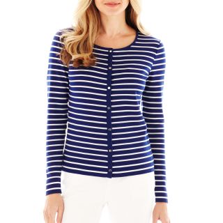 LIZ CLAIBORNE Striped Knit Cardigan Sweater, Blue, Womens