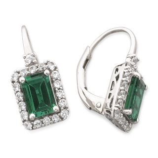 Lab Created Emerald & White Sapphire Earrings, Womens