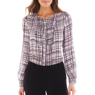 Worthington Long Sleeve Pleated Blouse, Pink