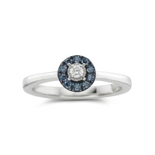1/10 CT. T.W. Blue & White Diamond Flower Promise Ring, Womens